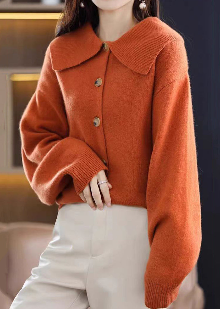Stylish Red Peter Pan Collar Button Knit Cardigan Fall Qi048