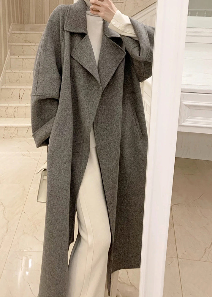 Stylish Red Peter Pan Collar Pockets Woolen Wrap Coat Winter Rs035