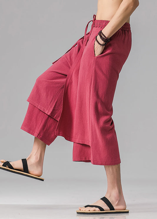Stylish Red Pockets Patchwork Tie Waist Pants Summer Yt011