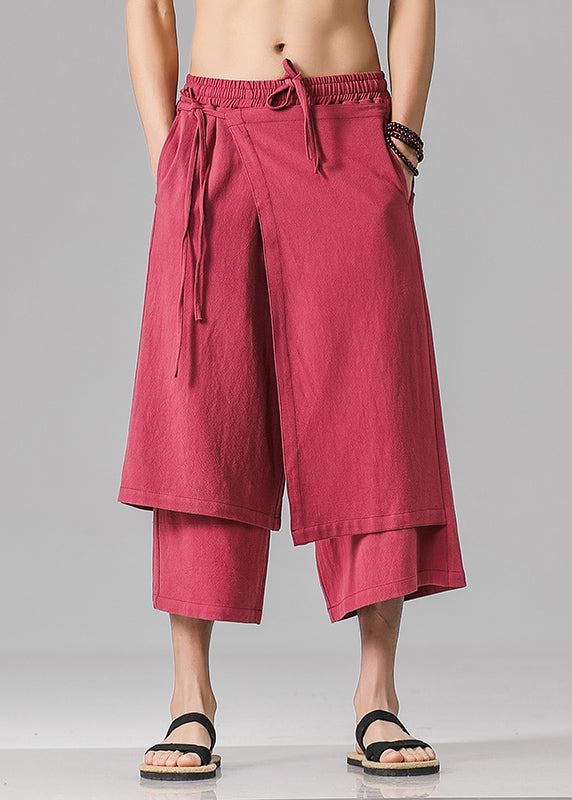 Stylish Red Pockets Patchwork Tie Waist Pants Summer Yt011