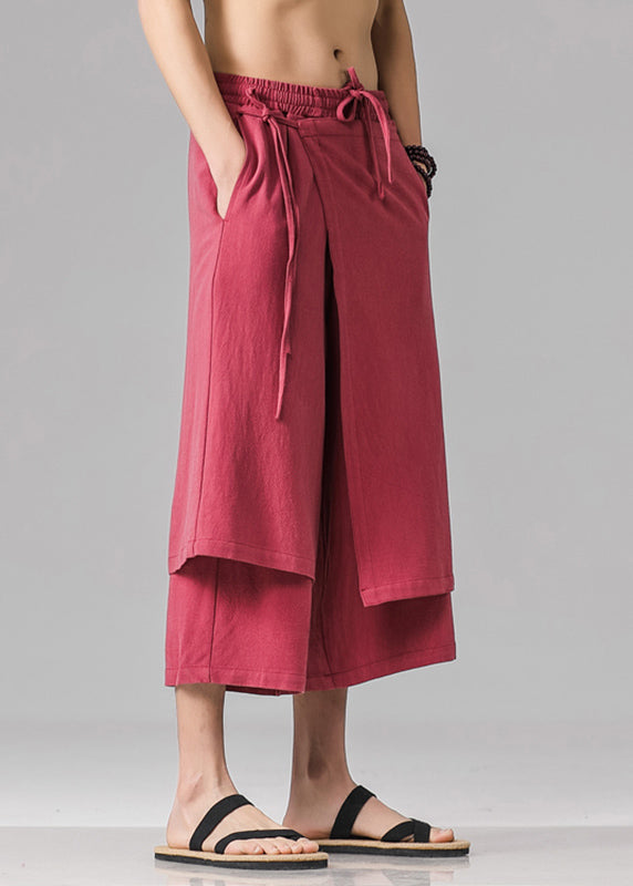 Stylish Red Pockets Patchwork Tie Waist Pants Summer Yt011