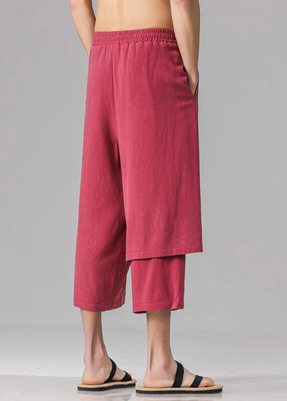 Stylish Red Pockets Patchwork Tie Waist Pants Summer Yt011