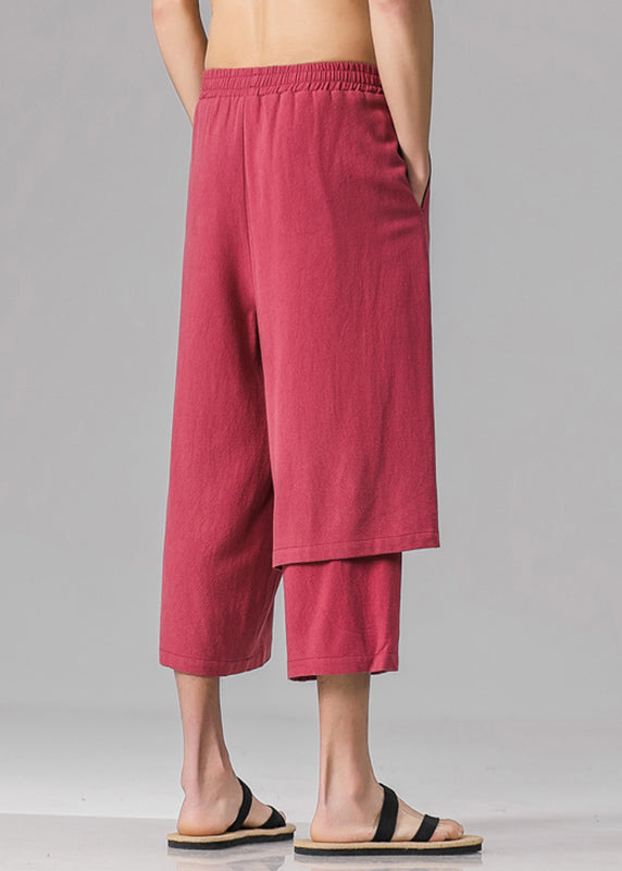 Stylish Red Pockets Patchwork Tie Waist Pants Summer Yt011