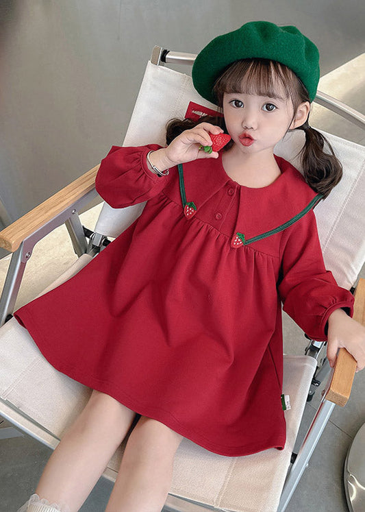 Stylish Red Sailor Collar Patchwork Kids Maxi Dress Spring Ye023