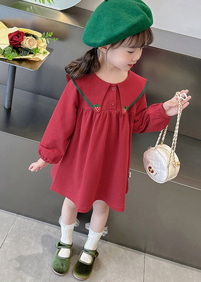 Stylish Red Sailor Collar Patchwork Kids Maxi Dress Spring Ye023