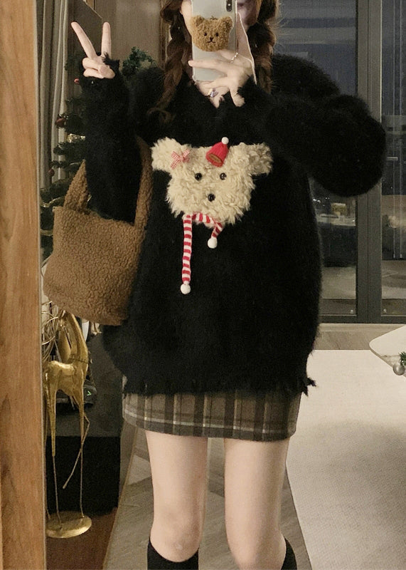 Stylish Red V Neck Mink Hair Knitted Ripped Sweaters Winter Rg035