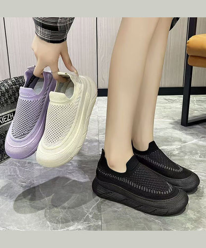Stylish Splicing Platform Flat Feet Shoes Purple Breathable Mesh Ag1030