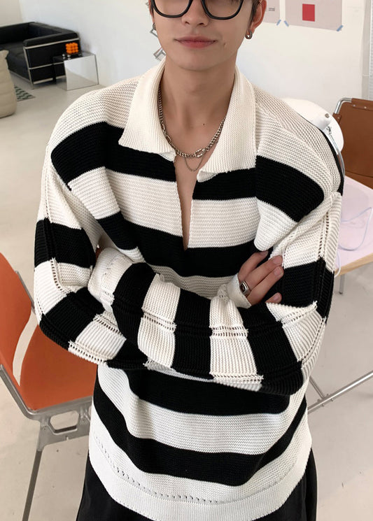 Stylish Striped Peter Pan Collar Hollow Out Knit Sweaters Fall Qf036