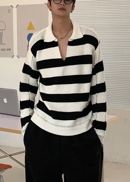 Stylish Striped Peter Pan Collar Hollow Out Knit Sweaters Fall Qf036