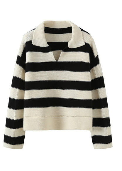 Stylish Striped Peter Pan Collar Hollow Out Knit Sweaters Fall Qf036