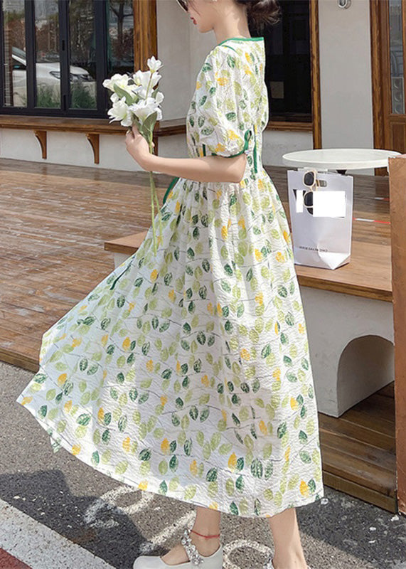 Stylish V Neck Print Wrinkled Patchwork Long Dresses Short Sleeve Ly1724