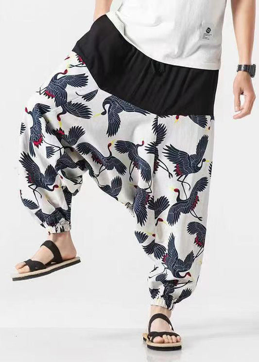 Stylish White Pockets Print Cotton Lantern Pants Summer Sa057