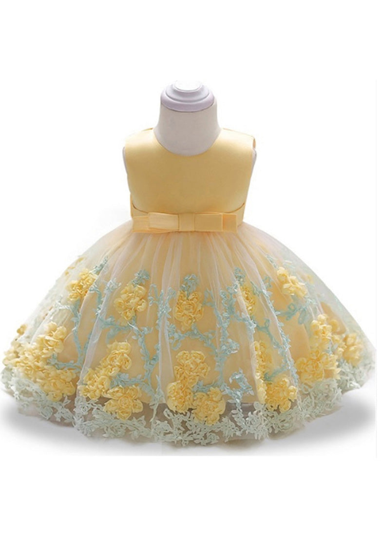 Stylish Yellow O-neck Embroideried Tulle Long Dresses Summer Ys031