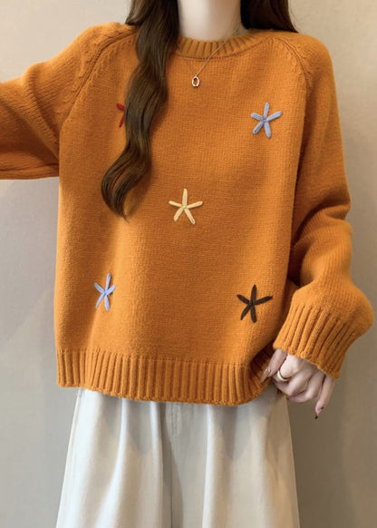 Stylish Yellow O Neck Thick Knit Sweaters Winter Rg038