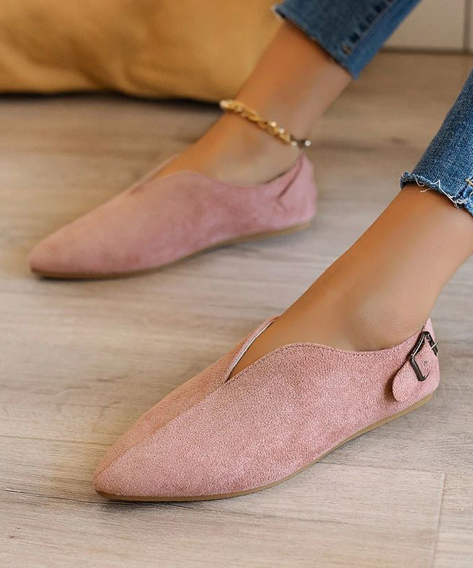 Suede Khaki Splicing Flat Shoes for Pointed Toe Ap1033