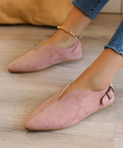 Suede Khaki Splicing Flat Shoes for Pointed Toe Ap1033