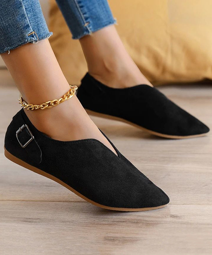 Suede Khaki Splicing Flat Shoes for Pointed Toe Ap1033
