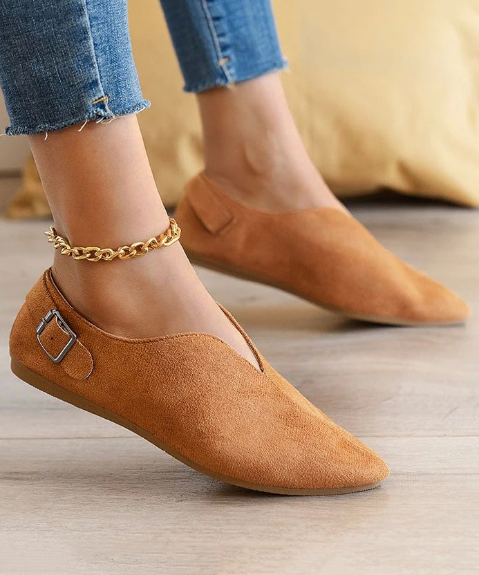 Suede Khaki Splicing Flat Shoes for Pointed Toe Ap1033