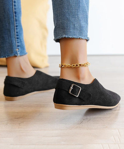 Suede Khaki Splicing Flat Shoes for Pointed Toe Ap1033