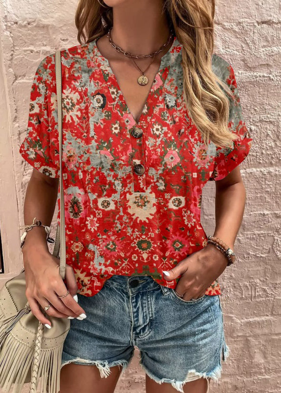 Summer Blouse Print T Shirt Tops Black F4166