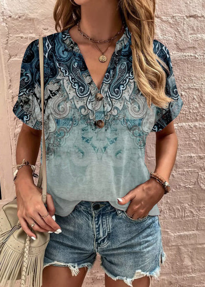 Summer Blouse Print T Shirt Tops Black F4166