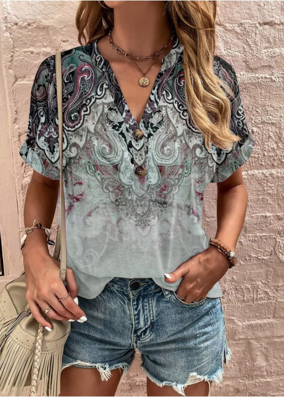 Summer Blouse Print T Shirt Tops Black F4166