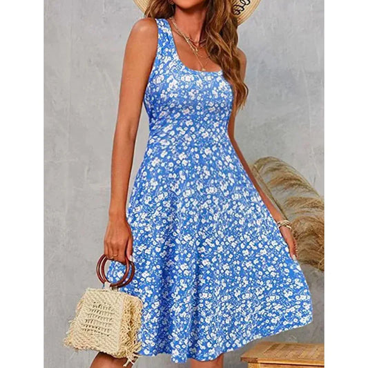 Summer Pirnt Sleveless Midi Dress Knee Length Dresses Fashionova Outfits for