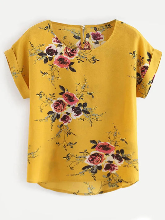 Summer Print Blouse Pullover O-neck Tee Tops Female ’s Short Sleeve Shirt Blusas Femininas Clothing
