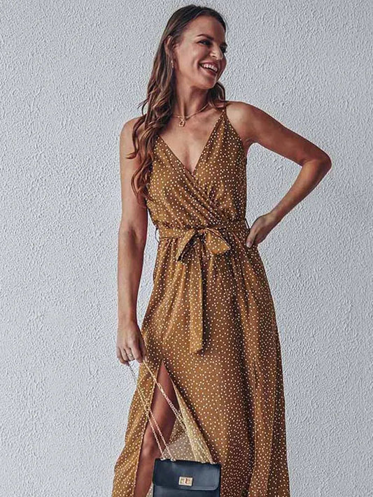 Summer Backless Bandage Slit Beach Sunes Black Sleeveless Midi Dresses
