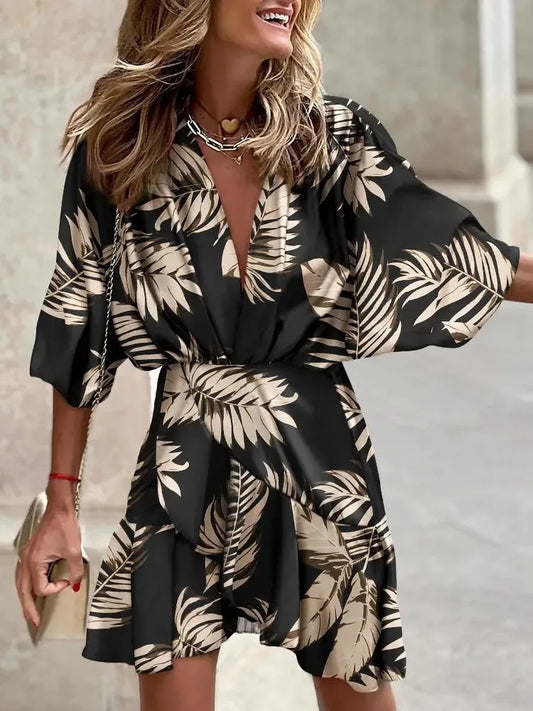 Summer Irregular Mini Dress Print Bohemia Sundress Bat Sleeve Ruffles Vestidos Dresses for