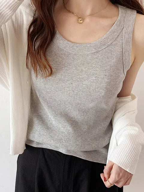 Summer Knitted Color Tanks Top White Skinny Camisole Basic Camisole T-shirt