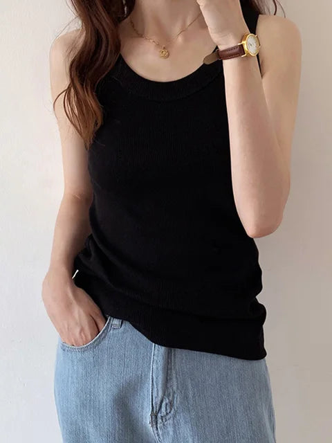 Summer Knitted Color Tanks Top White Skinny Camisole Basic Camisole T-shirt