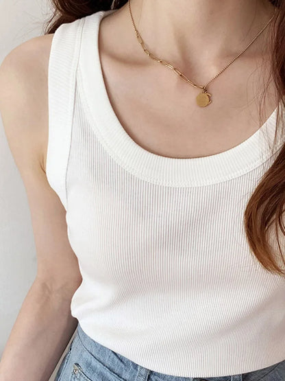 Summer Knitted Color Tanks Top White Skinny Camisole Basic Camisole T-shirt