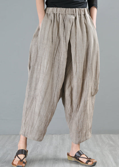 Summer New Grey Elastic Waist Loose Linen Harlen Pants Ap069