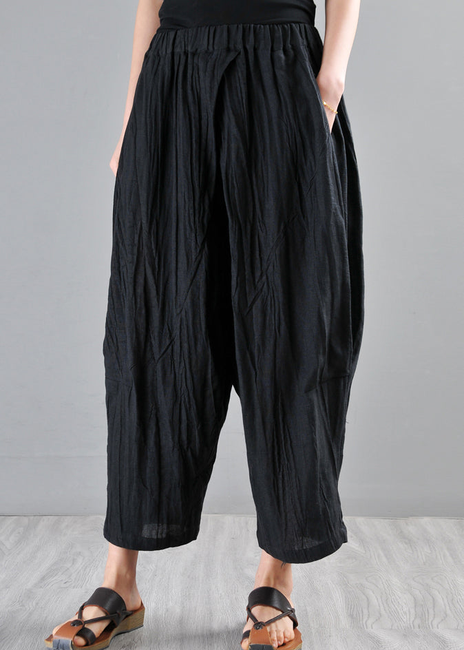 Summer New Grey Elastic Waist Loose Linen Harlen Pants Ap069
