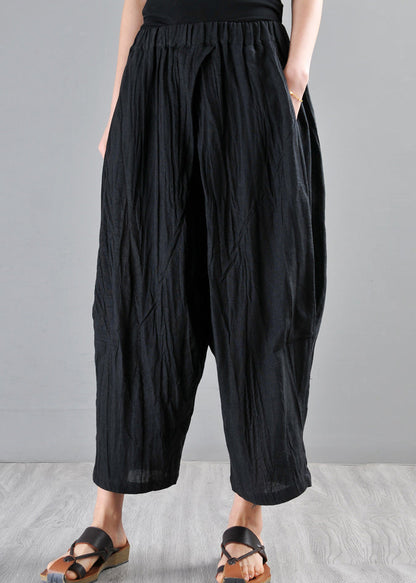 Summer New Grey Elastic Waist Loose Linen Harlen Pants Ap069