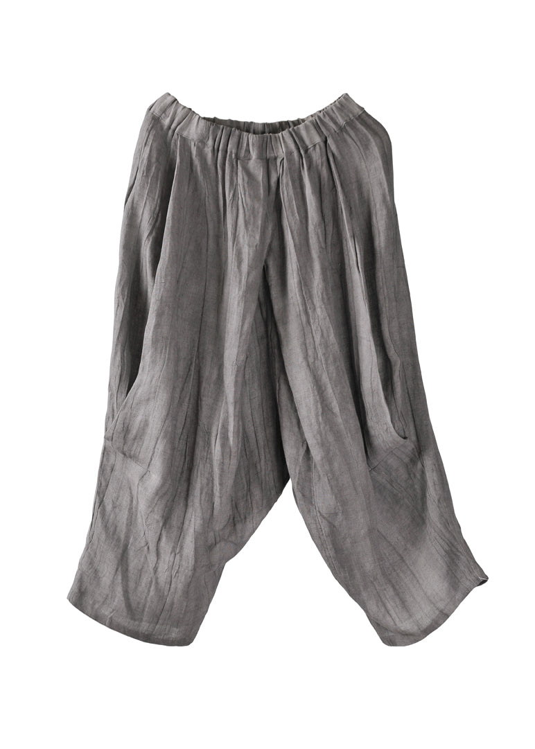 Summer New Grey Elastic Waist Loose Linen Harlen Pants Ap069