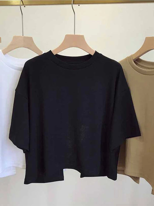 Summer New Backless T-shirt Korean Round Neck Loose Sweet Spicy Wind Short-sleeved Crop Tops