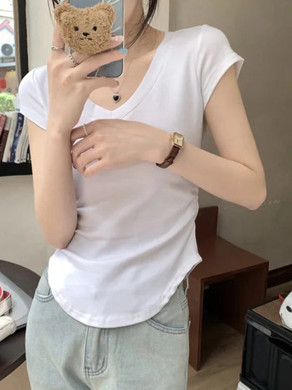 Summer New Color Slim ’s T-shirt Loose Basic T-shirt Woman Black White Gray Simple Top Female