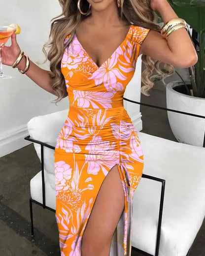 Long Evening Split Midi Dress