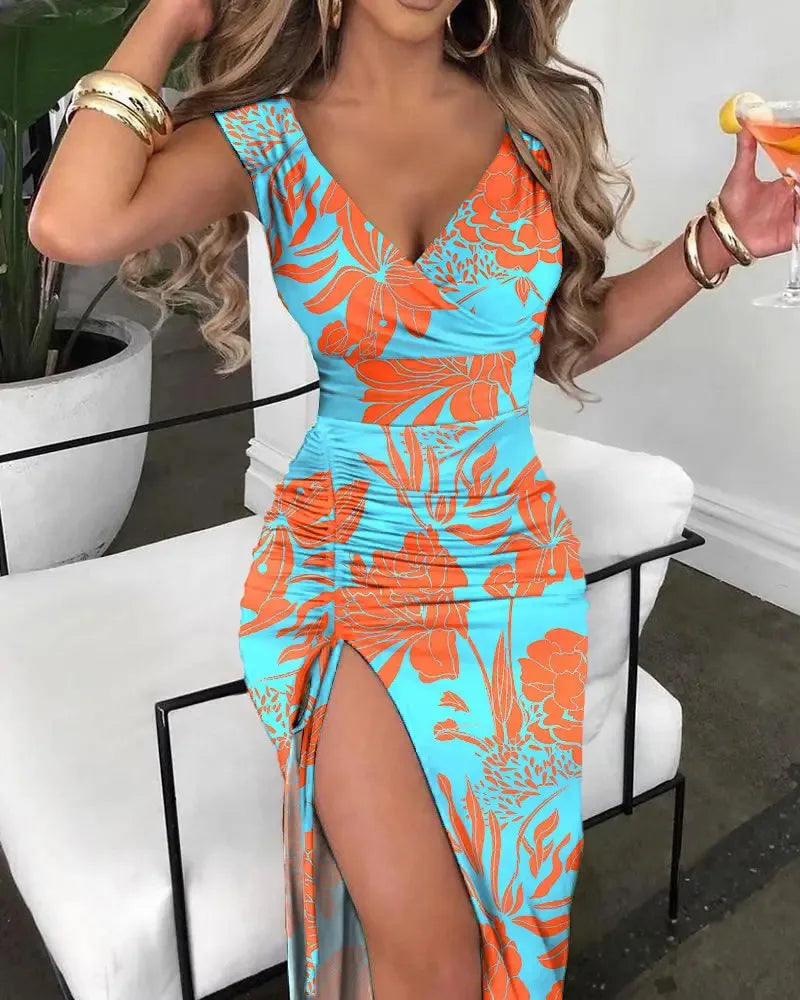 Long Evening Split Midi Dress