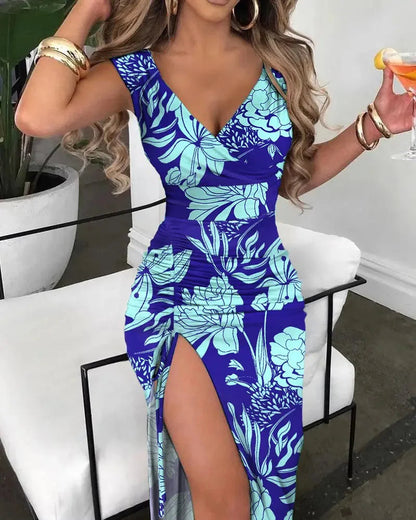 Long Evening Split Midi Dress
