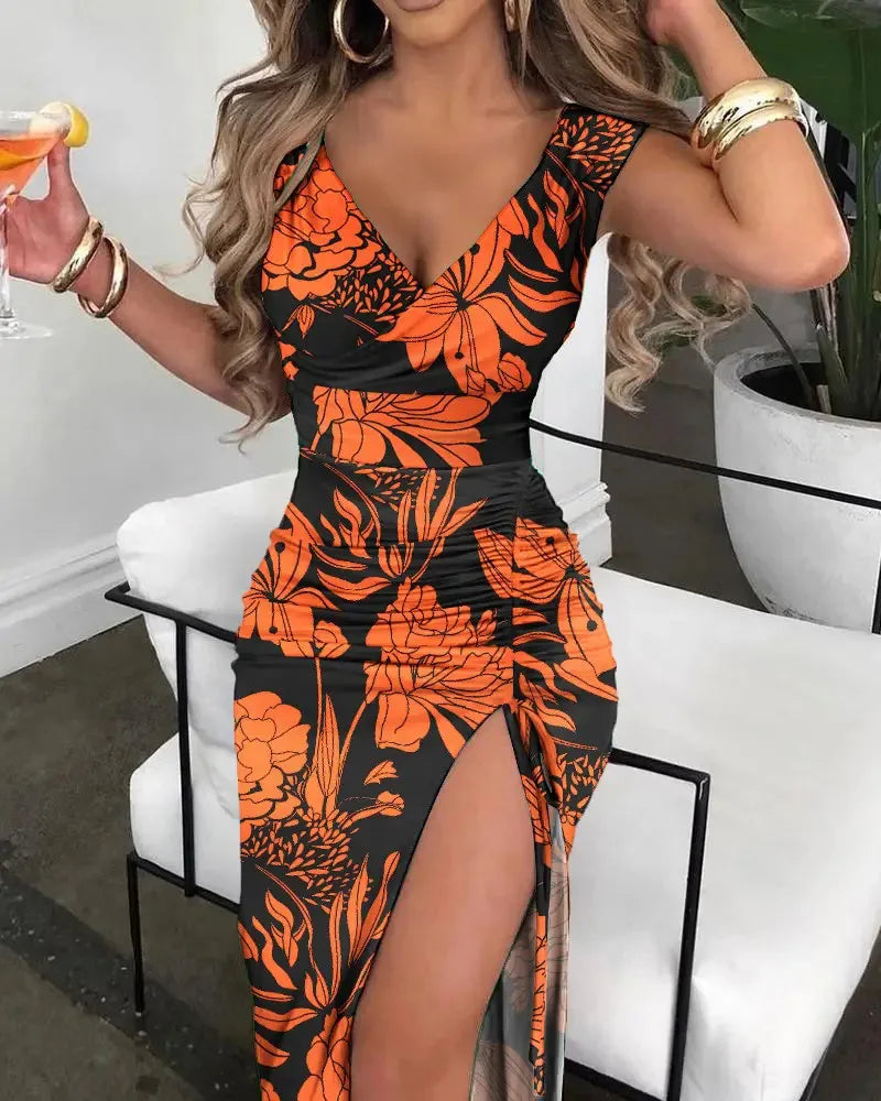 Long Evening Split Midi Dress