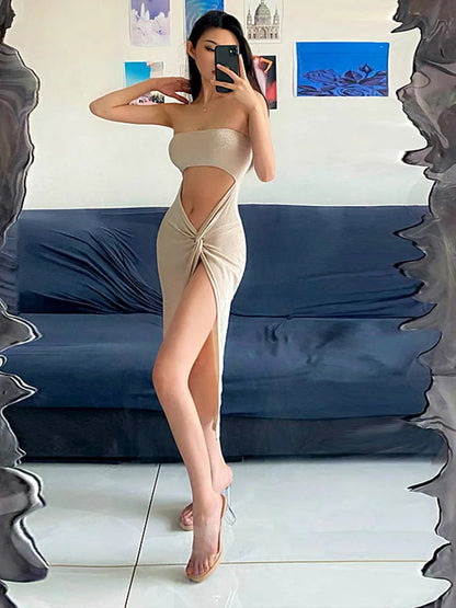 Summer Sleeveless Slit Hollow Skinny Long Midi Dresses