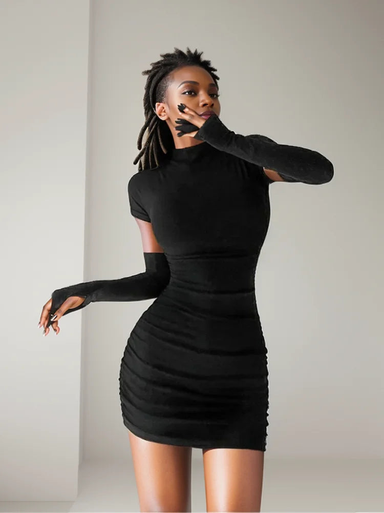 Summer Tight Hip Wrap Mini Dress With Sleeves Spicy Slim Dresses Bodycon Vestidos Party Mujer Clothing