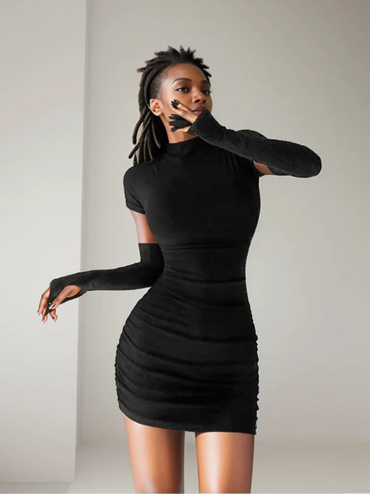 Summer Tight Hip Wrap Mini Dress With Sleeves Spicy Slim Dresses Bodycon Vestidos Party Mujer Clothing