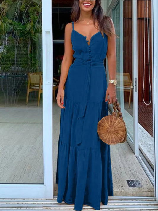 Summer Spaghetti Strap Long Dress Style Vacation Maxi Beach Dresses for Lady Robe Vestidos