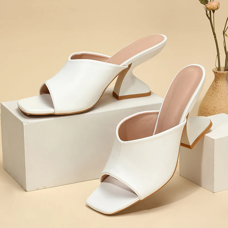 Summer Pink Leather Peep Toe High Heels Slippers for – 8cm Mule Shoes