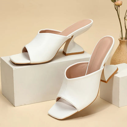 Summer Pink Leather Peep Toe High Heels Slippers for – 8cm Mule Shoes