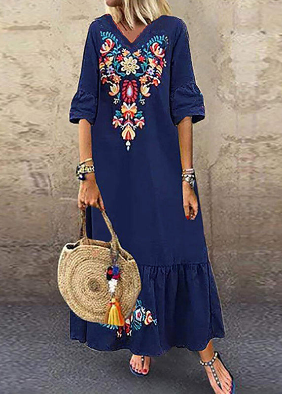 Summer White Comfortable Print Short Sleeved Pullover Long Dress Lc0009